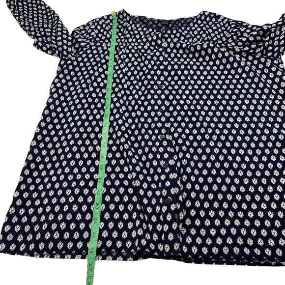 TALBOTS Blue White Geometric Embroidered Woven Cotton Button Up Blouse Medium - Picture 9 of 10